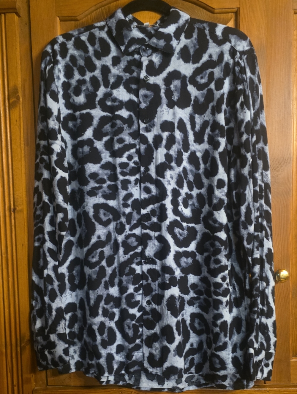 Fashion Nova Black and White Leopard Print Button-Down Shirt